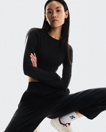 Women's Studio Long-T Crop Black - US 2291